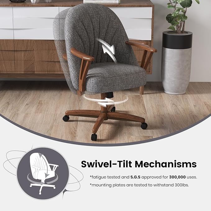 Chromcraft Set of 4 Swivel Tilt Chairs, Luxe Wooden Arm All-Metal Pedestal Base Chairs with Wheels for Kitchen