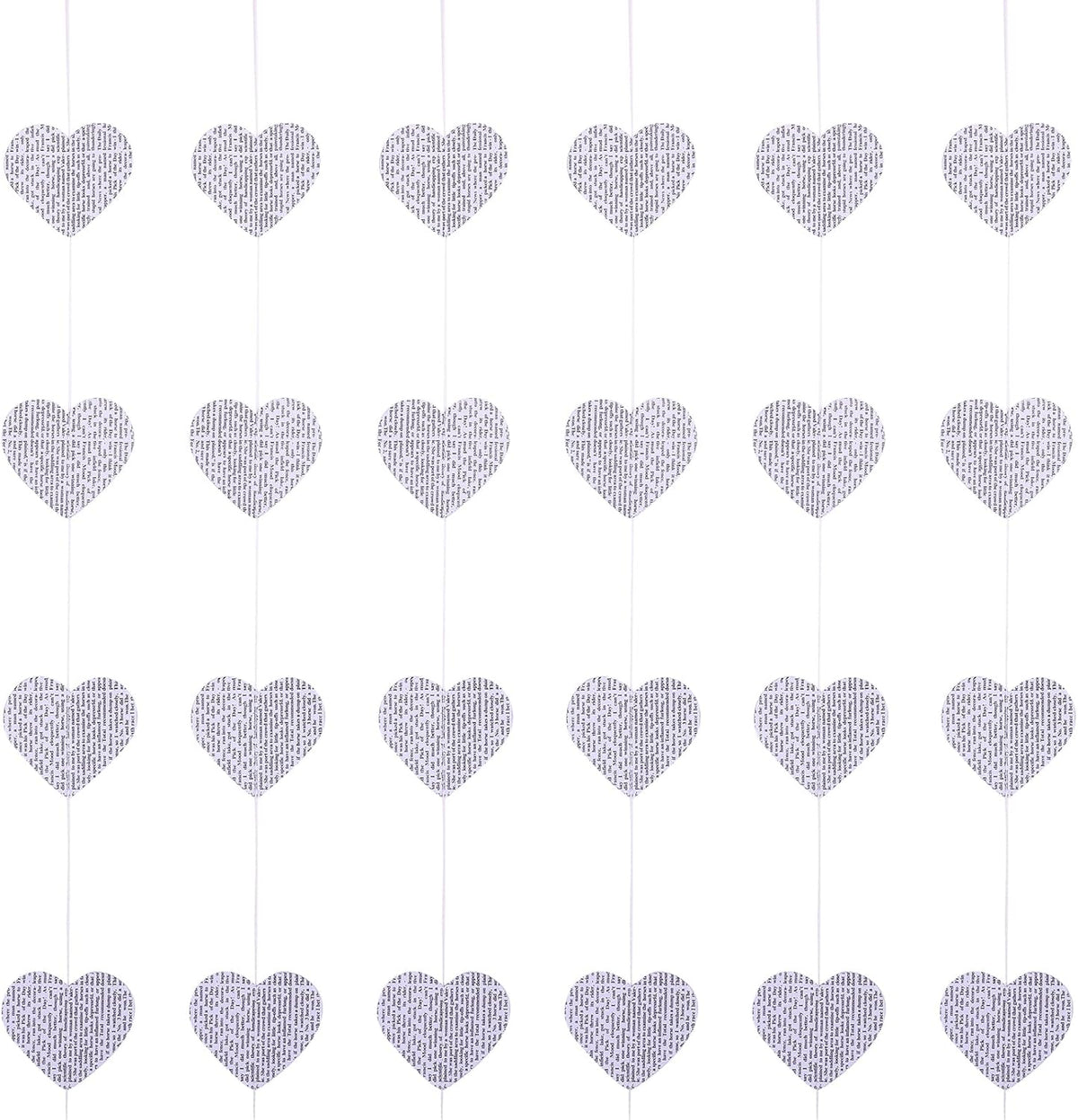4 Pack Heart Shaped Book Pages & Newspaper Bunting Strand String Banner Wedding and Christmas Garland Decorator (White Heart)
