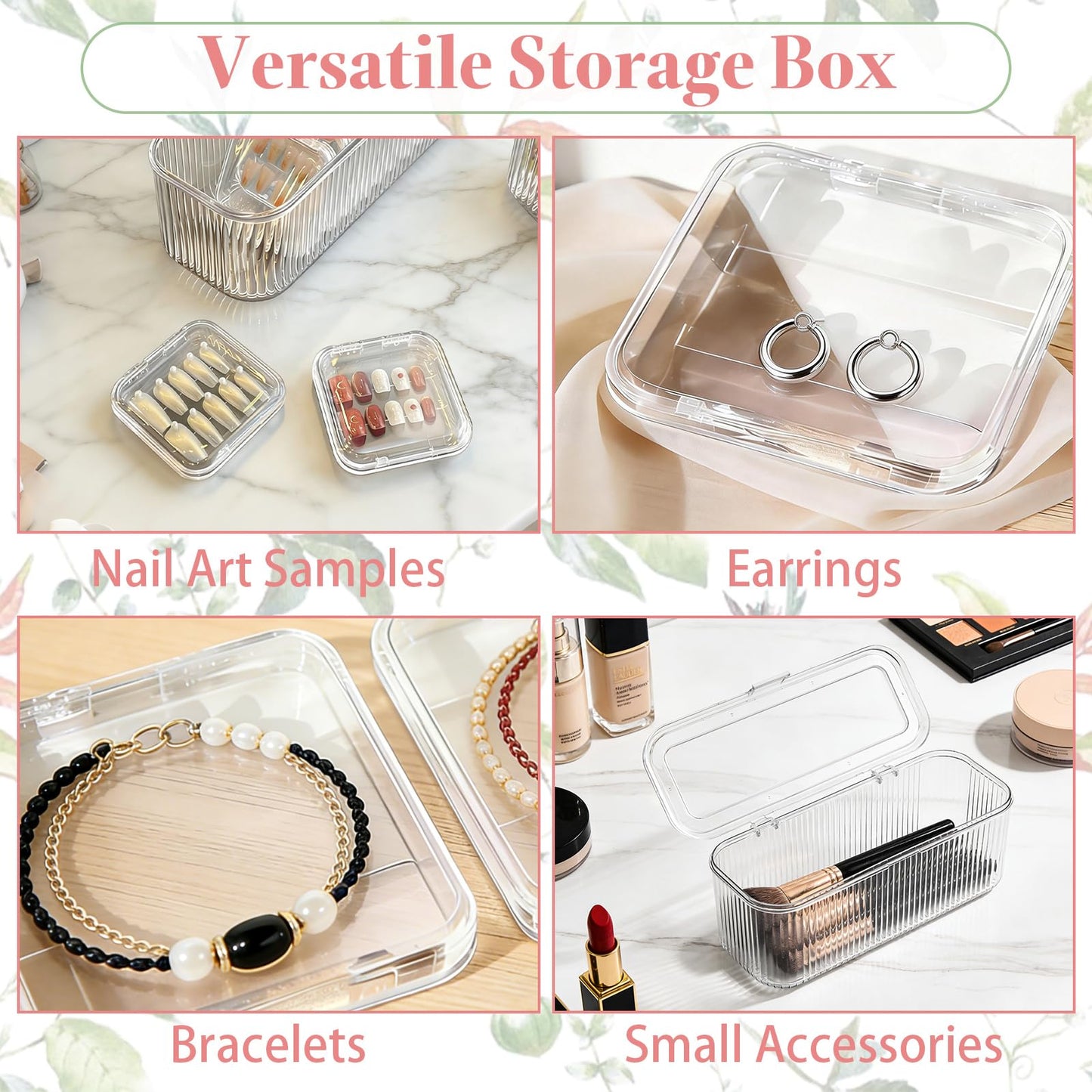 ASelected 24PCS Nail Storage Boxes, 25x10.9x9.2cm/9.8x3.27x2.76inch Press On Nail Organizer Boxes, Plastic Clear Press on Nail Storage with 24pcs inner nail boxes for Nail Storage and Nail Display