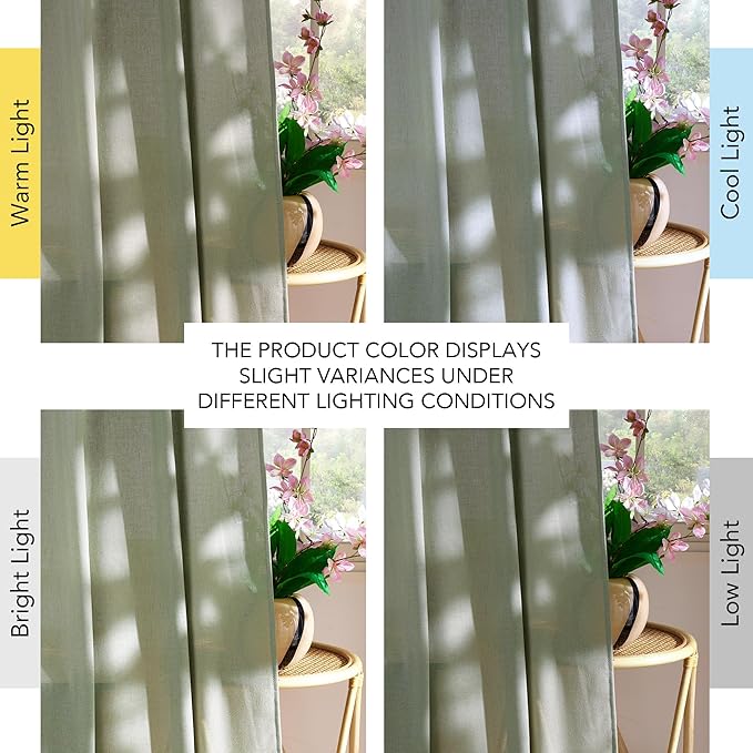 NICETOWN Thick Linen Greyish Green Curtains 84 inches Long for Bedroom, Grommet Linen Blend Semi Sheer Privacy Added Flax Light Filtering Window Treatments for Farmhouse, W55 x L84