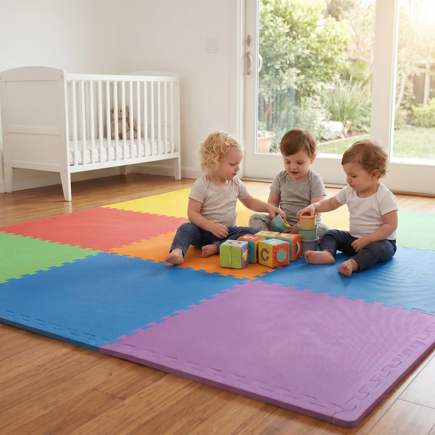 FlooringInc Baby Play Mat for Floor, Extra Large 2'x2' Foam Floor Tiles for Kids, Soft Interlocking Puzzle Mat, 1/2 Inch Thick, Non-Toxic EVA (Rainbow, 42 Tile Pack, 168 Sq Ft)