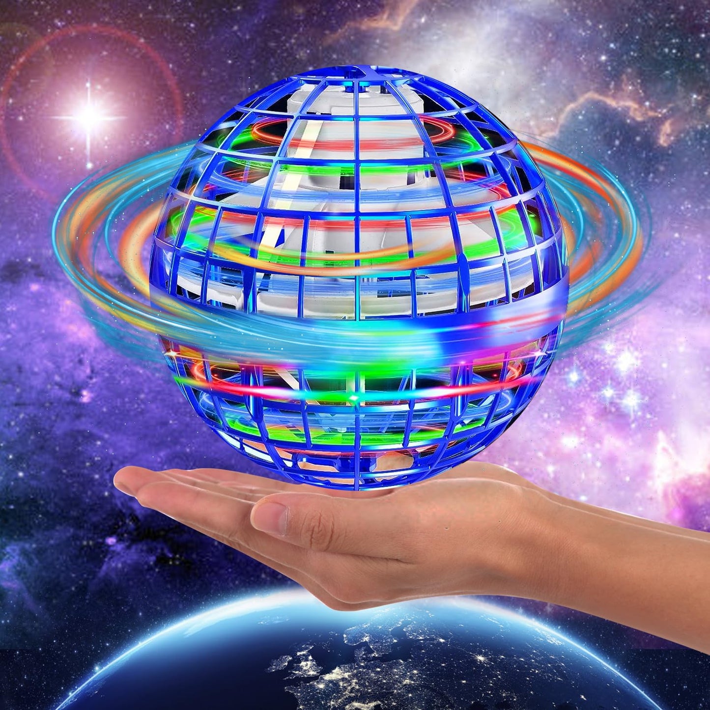 Taikcsut 2025 Upgraded Flying Orb Ball Toy, Hover Boomerang Ball Spinner Mini Drone - Magic Floating Galactic Fly Spinning Orb, for Boys Girls and Kids (Blue+red)