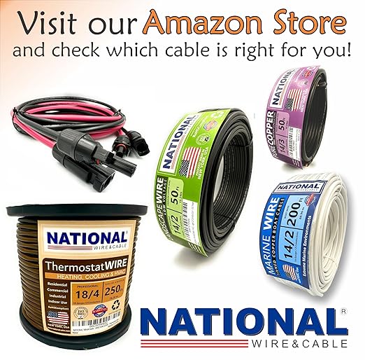 National Wire&Cables - 14/4 Audiophile Speaker Wire (200 Feet) 14AWG Gauge - Made in USA - in Wall Audio Speaker Wire Cable/CL Rated/ETL Listed / 2 Conductors - OFC Oxygen-Free Copper, White 200ft