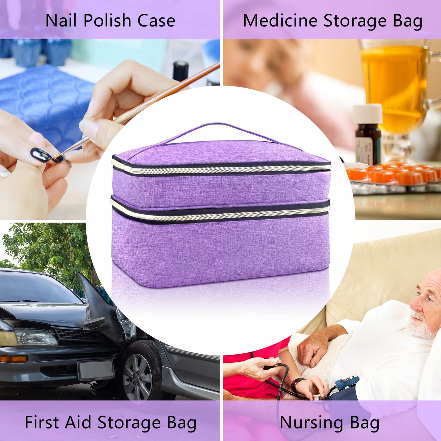 Sewing Organizer Bag - 11.5"x8"x6" Double-Layer Sewing Box with Storage for Scissors, Thread, Pins, Needles, Clips (Purple)