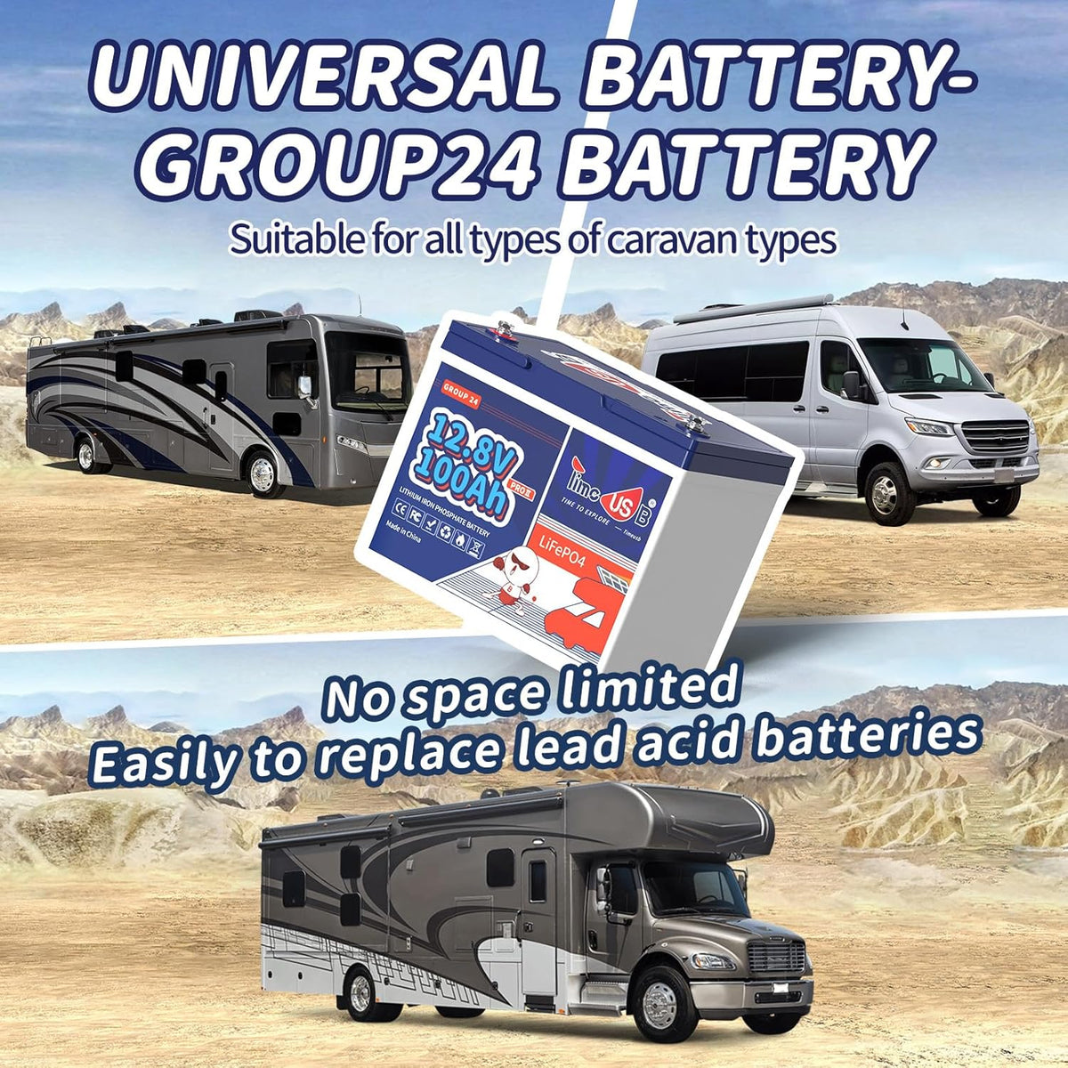 12V 100Ah Group24 Mini LiFePO4 Battery 2 Packs, Grade A Battery Cells, Replacement for Lead Acid Battery, 100A BMS, Up to 15000 Cycles, Lithium Battery for Trolling Motor & Solar System