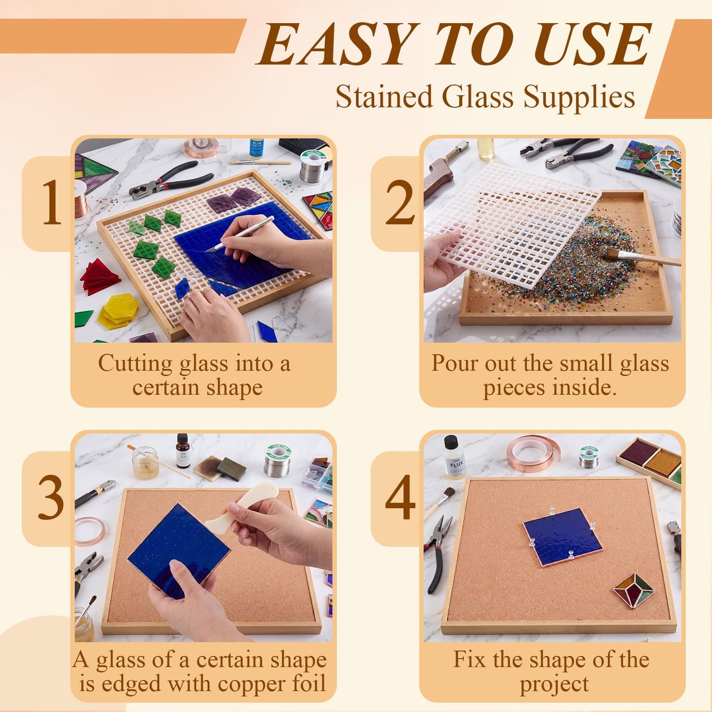 Roowest 12" x 12" Stained Glass Cutting Mat with Tray glasses Cutting Mat and 2 Burnishers Double Layer Detachable Design Stained Glass Supplies for DIY Craft Tool Scoring Severing Catching Shards