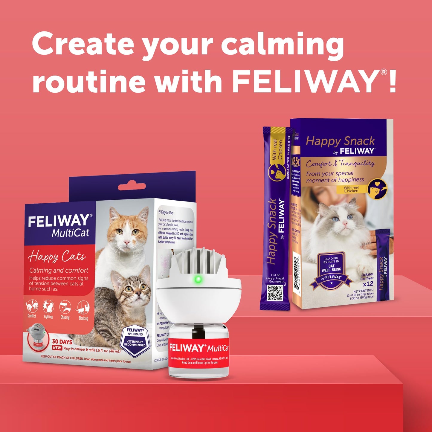 FELIWAY MultiCat 30 Day Cat Calming Plug In Pheromone Diffuser Starter Kit, 48ml - Helps Reduce Conflicts and Signs of Tension in Multi-Cat Households