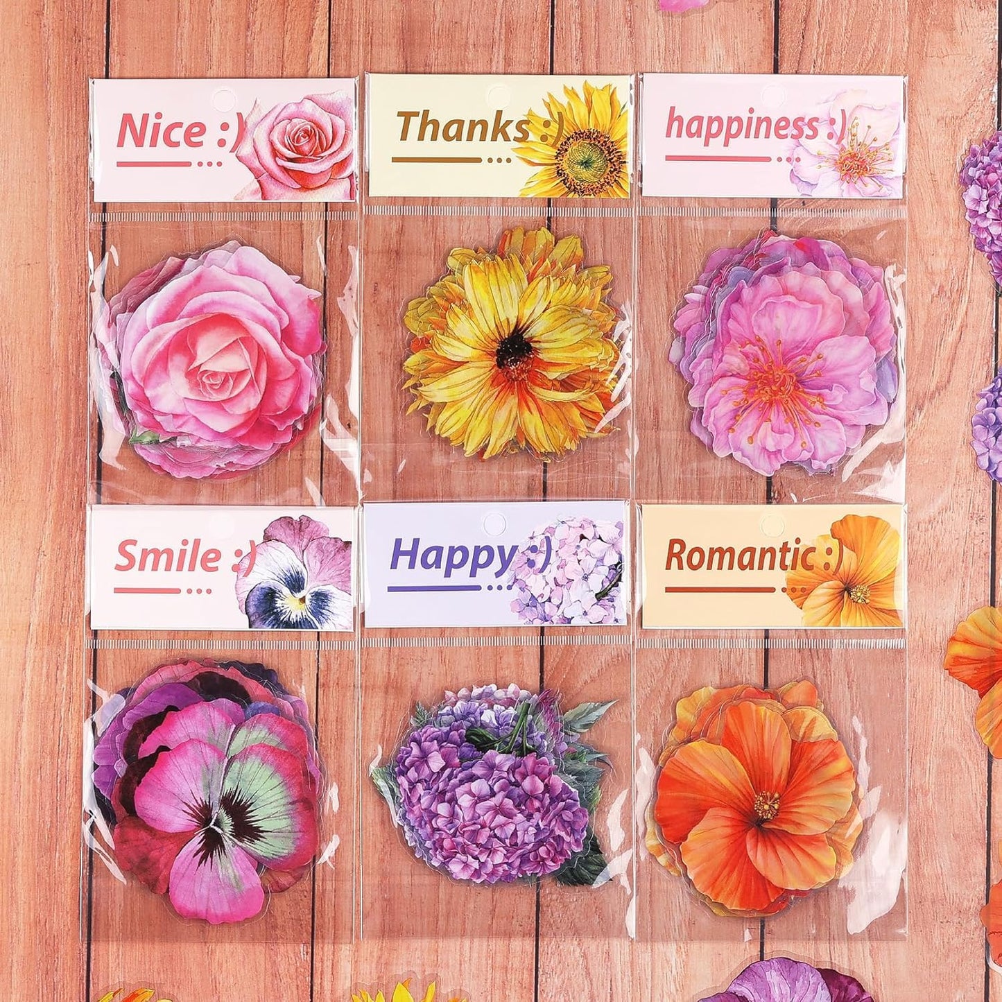 RISYPISY 120PCS Large Flower Stickers, Waterproof Transparent Sticker | Floral Decals for Scrapbooking, Water Bottle, Laptop, Junk Journal, Bullet Journals, Planners