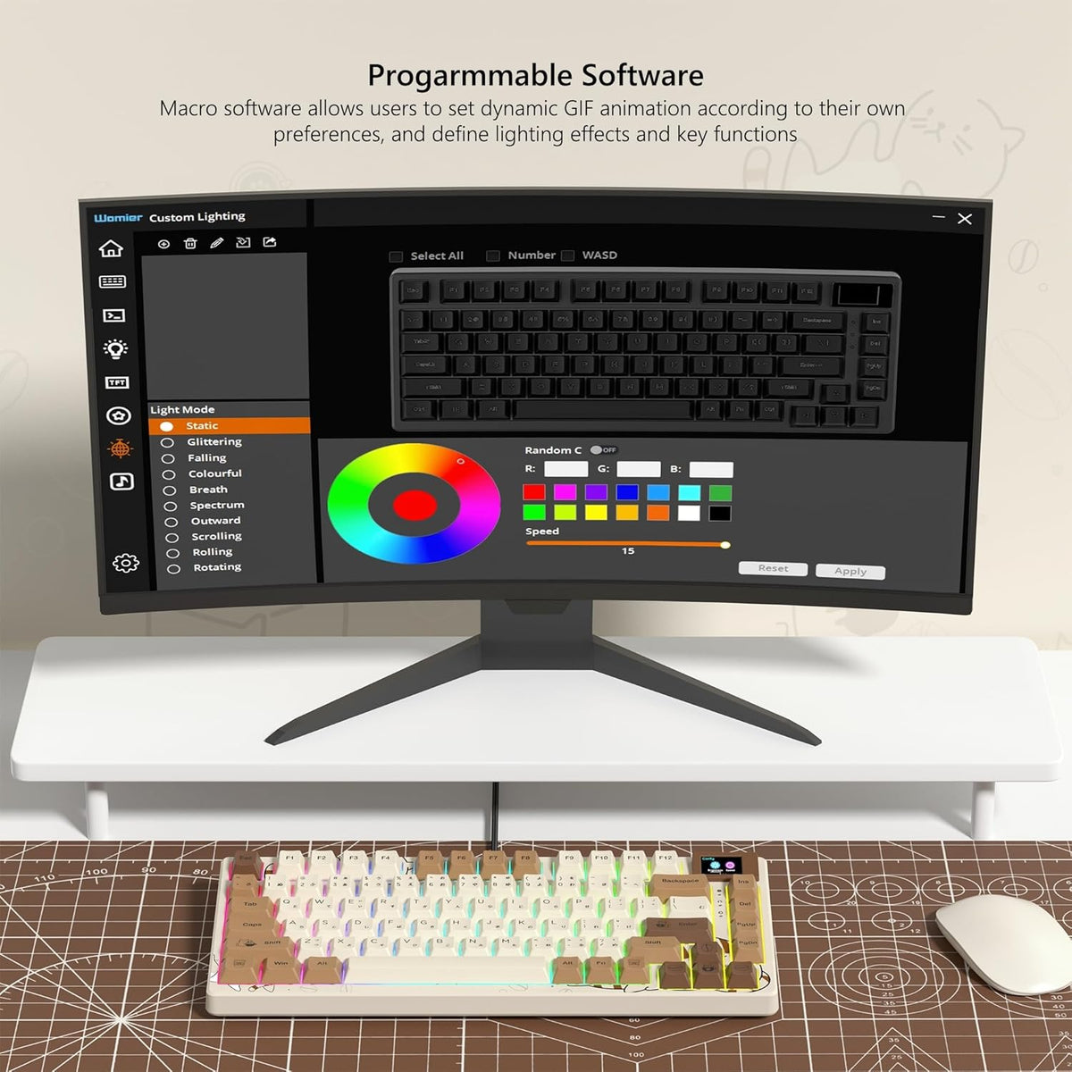 Womier SK80 Retro 75% Keyboard with Color Multimedia Display Mechanical Gaming Keyboard, Hot Swappable Gasket Mount RGB Custom Key Board, Pre-lubed Stabilizer for Mac/Win,Coffee Cat