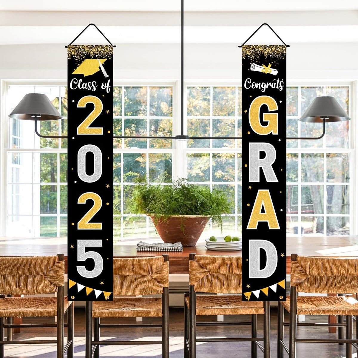 Graduation Decorations 2025 GRAD Banner Black Porch Door Sign Welcome Banner For Indoor Outdoor Wall Graduation Decorations Class of 2025