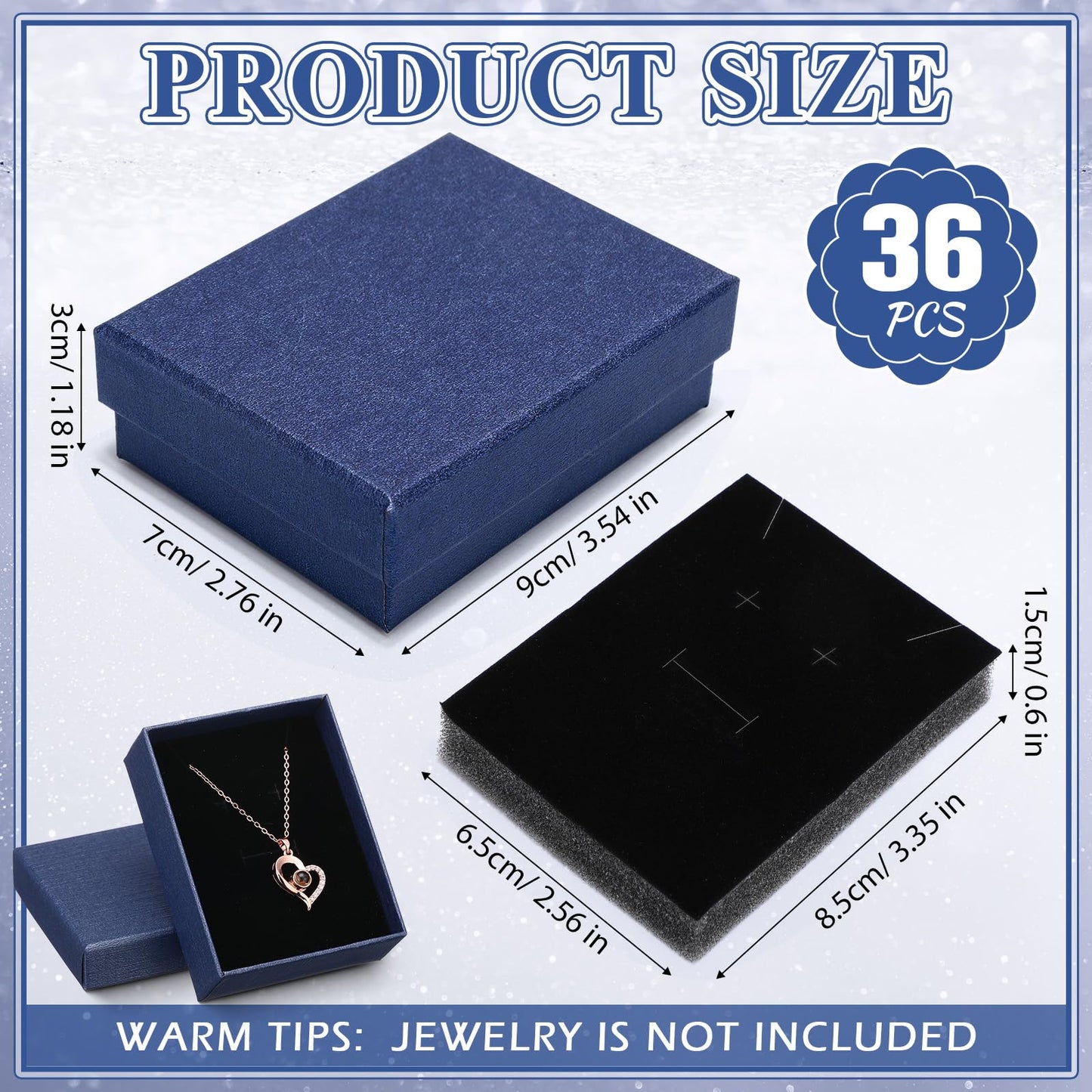 Sasylvia 36 Pcs Jewelry Cardboard Gift Boxes Packaging Necklace Ring Earring Storage Box with Cushion 3.5x2.8x1.2 Inch (Dark Blue)