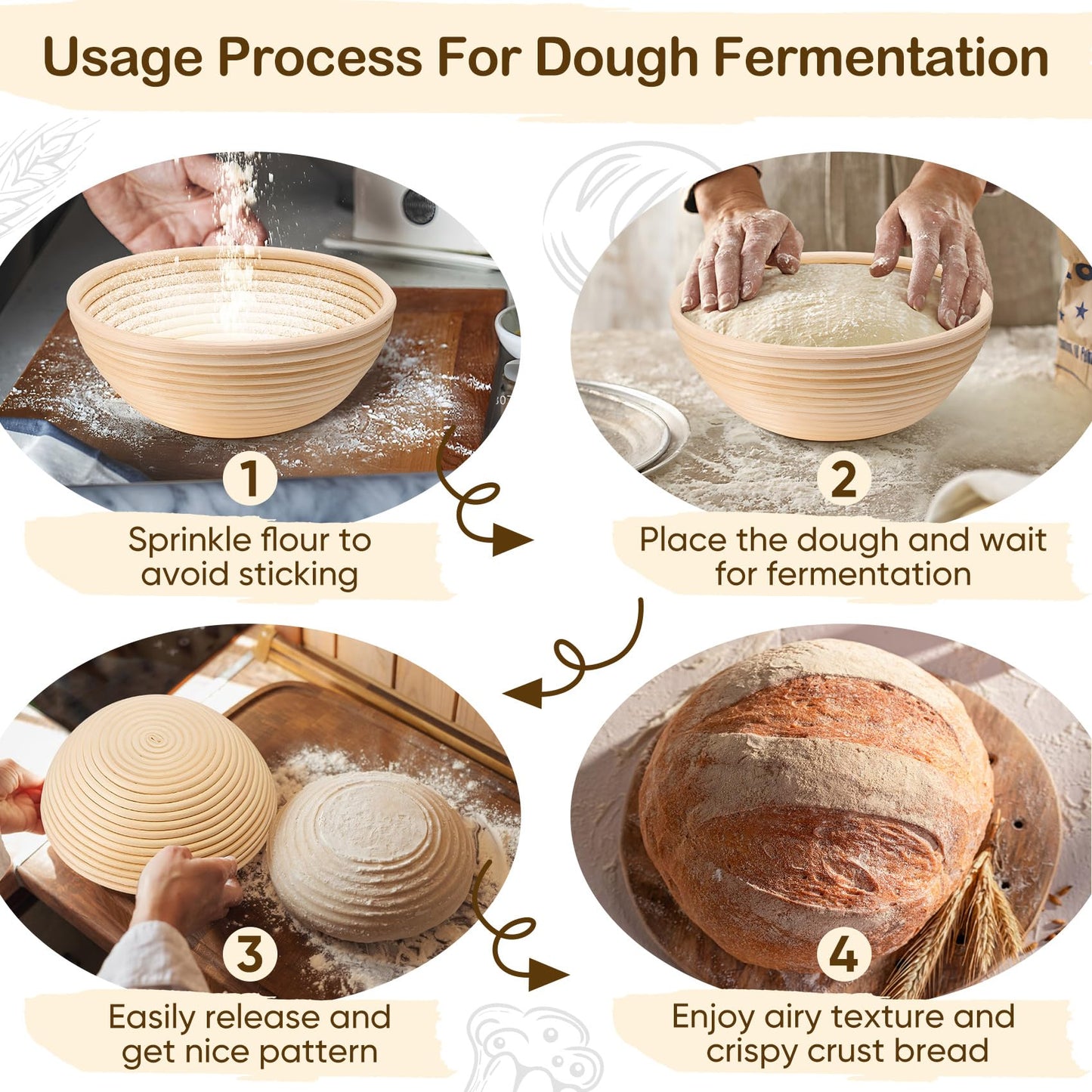 TeamFar Bread Proofing Basket Set of 2, Sourdough Bread Baking Supplies, 9 Inch Round Proofing Baskets for Sourdough Bread Baking, Proofing Bowls with Liner for Dough Fermentation