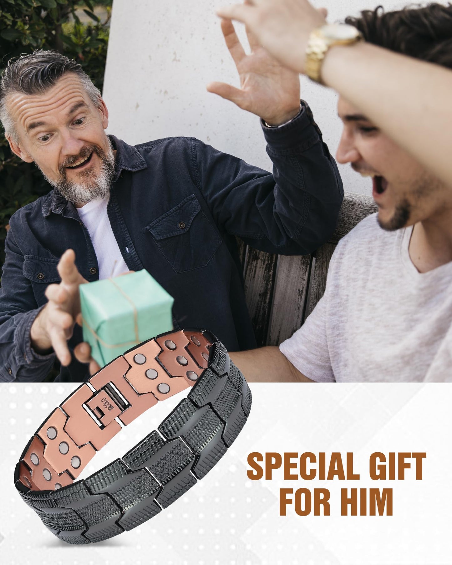 Jecanori Copper Bracelet for Men, 3X Strength Magnetic Bracelets for Men,Ideal Gift