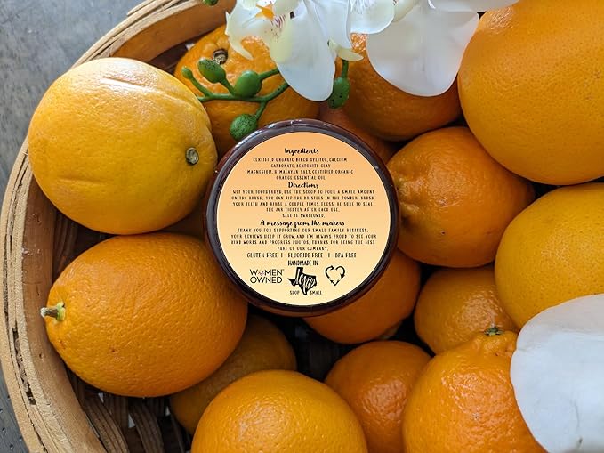 Zero Waste Paper Bag Kid Safe Orange Organic Vegan Fluoride Free Remineralizing Tooth Powder - Ships Without Any Plastic