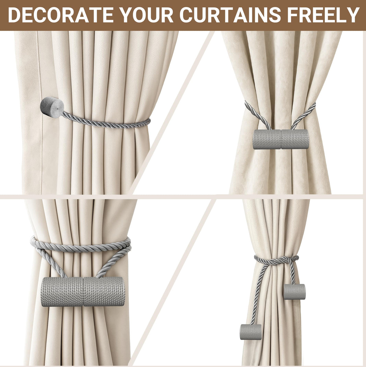 Magnetic Curtain Tiebacks Grey 4pcs (4 Count)