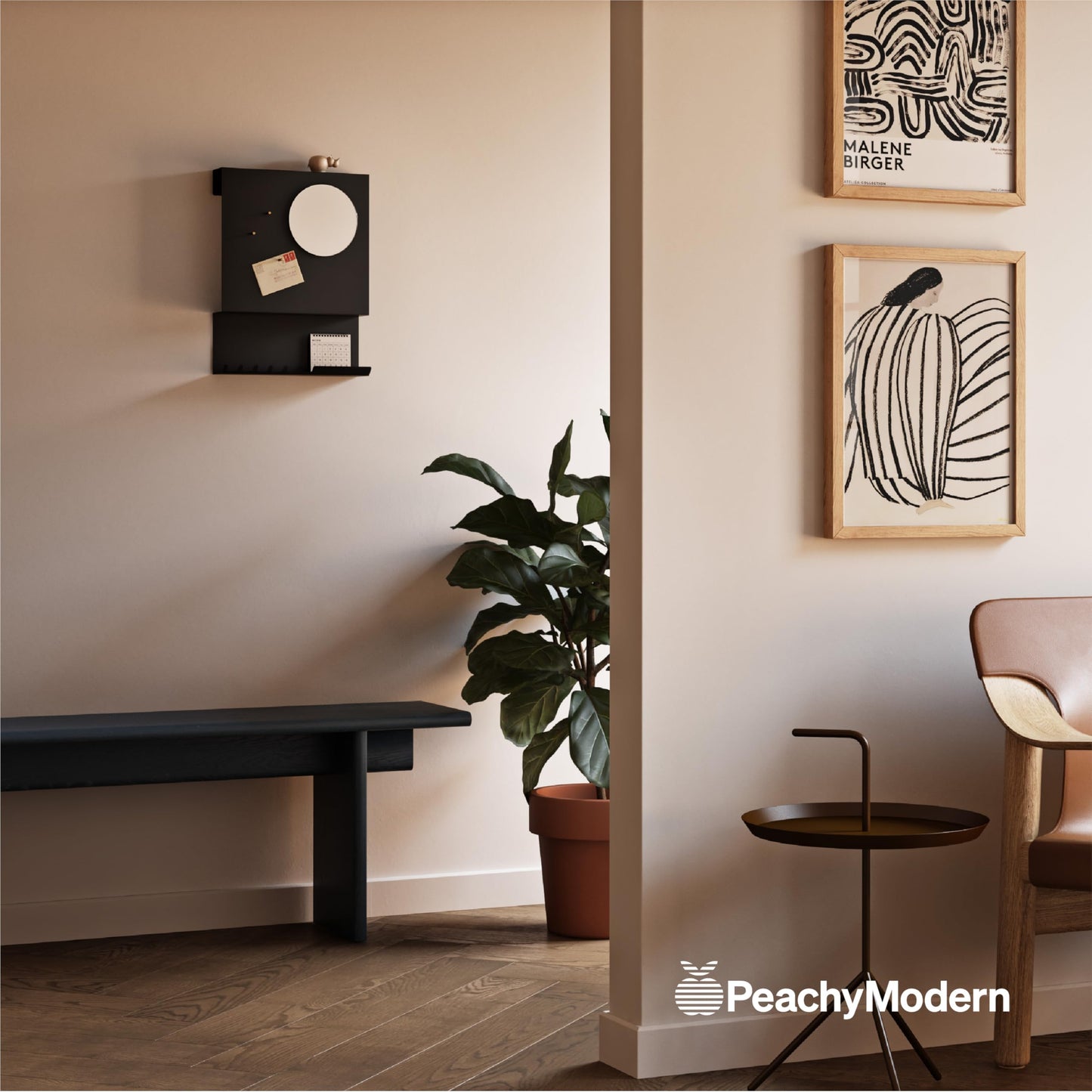 PeachyModern Key Holder Wall Mount and Mail Organizer - Hide Your Mail with a Modern and Minimal Look (Black)