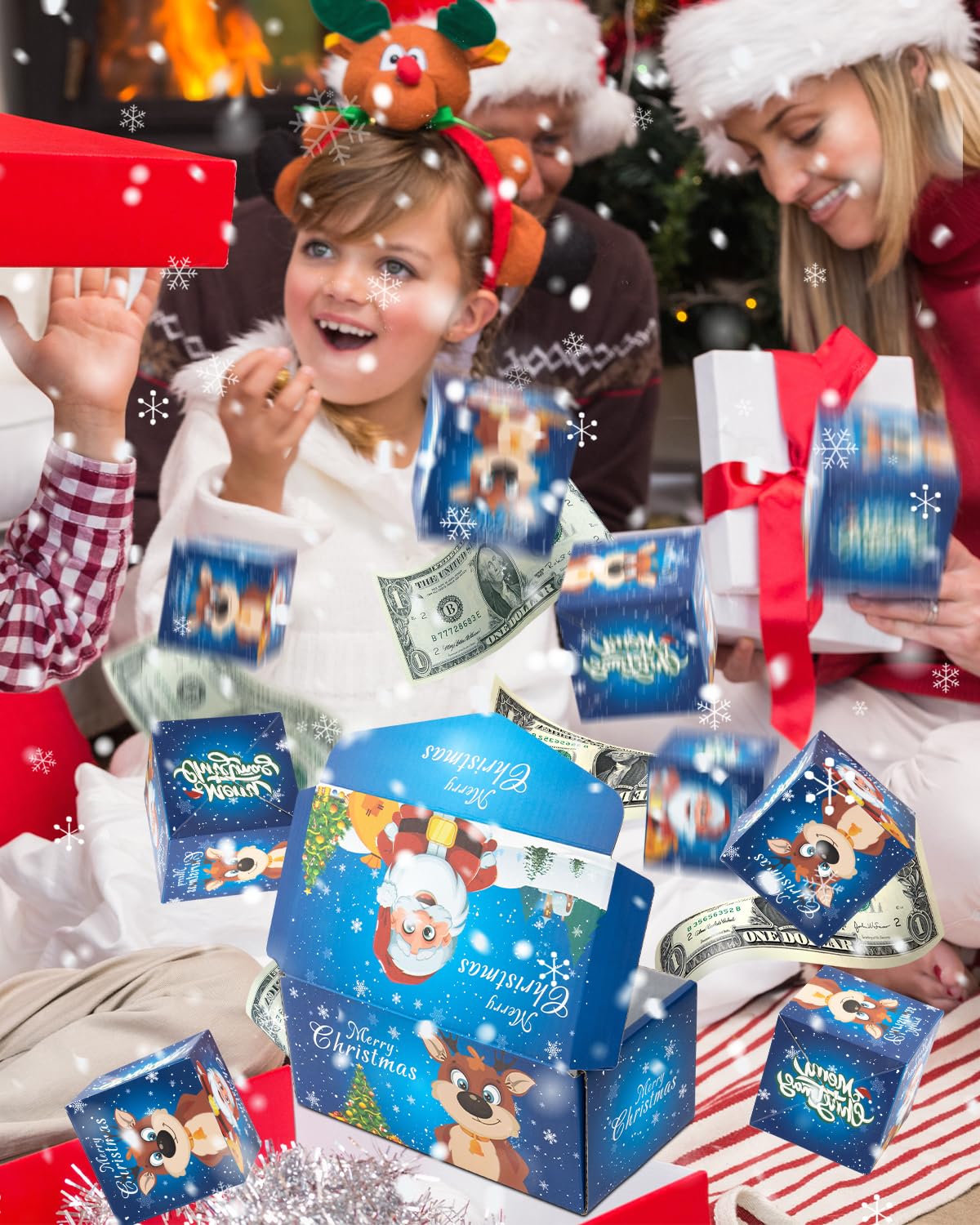 ASSRECT Exploding Gift Box - Christmas Surprise Box Pop Up with 12 Money Holders, Reusable Party Gift Box for Cash, Gifts, Xmas, Birthday, Party Supplies (Blue)