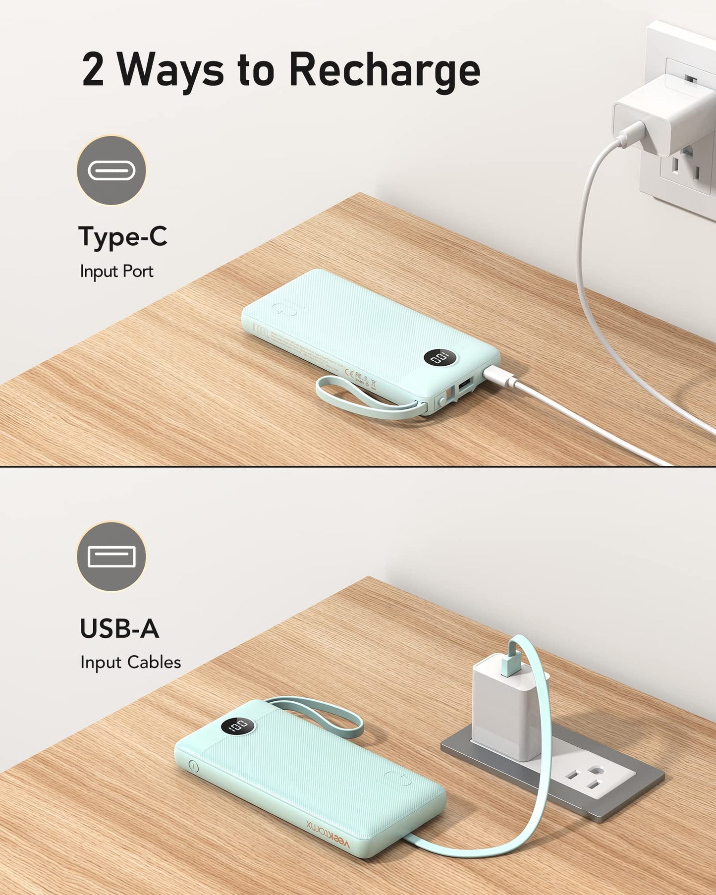 VEEKTOMX Portable Charger Built-in Cables, Power Bank for iPhone, Fast Charge USB C Battery Pack Travel Essentials Powerbank Compatible with iPhone 17/16/15/14, Samsung S25/24