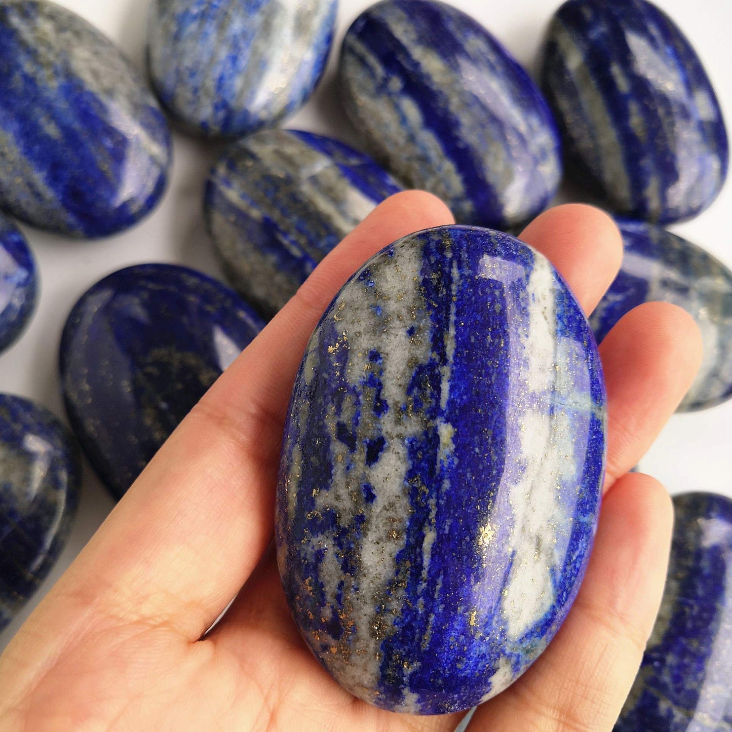 Loveliome Natural Lapis Lazuli Oval Polished Worry Stones, Healing Crystal Indoor Fountain Stones Massage Energy Anxiety Relief Items