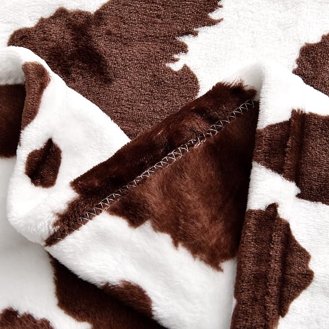 SOCHOW Cow Print Fleece Throw Blanket for Sofa Couch, Soft Lightweight Cozy Warm Home Decor Flannel Blanket, Cute Animal Blanket for Kids Boys Girls, Brown 50 x 60 Inches
