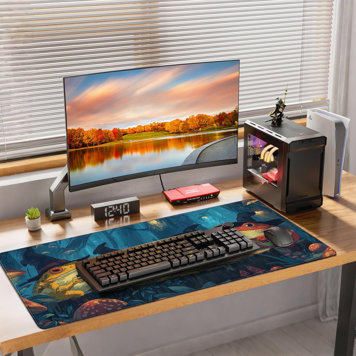 Anime Frog Playing Card Gaming Mouse Pad, Extended 35.4 x 15.7 Inches, Non-Slip Rubber Base, Stitched Edges,Water Proof, XXL Desk Mat
