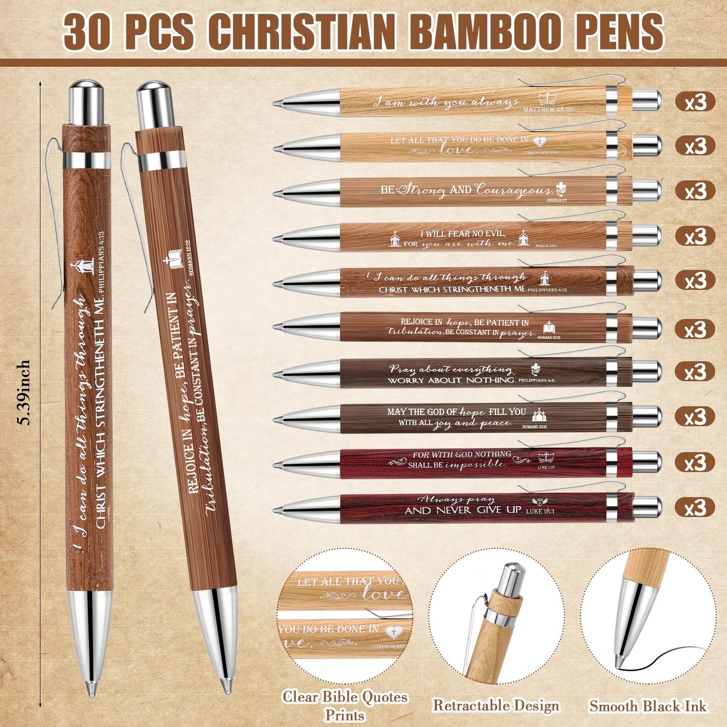 Gueevin 30 Sets Easter Christian Church Gift Bulk Bible Verse Bamboo Pens Religious Bookmarks and Scripture Silicone Keychains Appreciation Gift for Employee Nurse Women Men Pastor Teacher Sunday