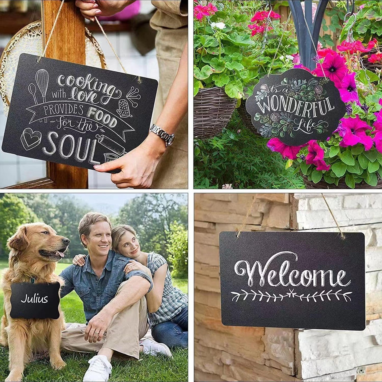 2 Pack Chalkboard Sign with String 8"x12" Double Sided Erasable Message Board Sign, Wooden Mini Chalkboards Sign with Liquid Chalk Marker, Hanging Message Board for Bar and Special Event Decorations