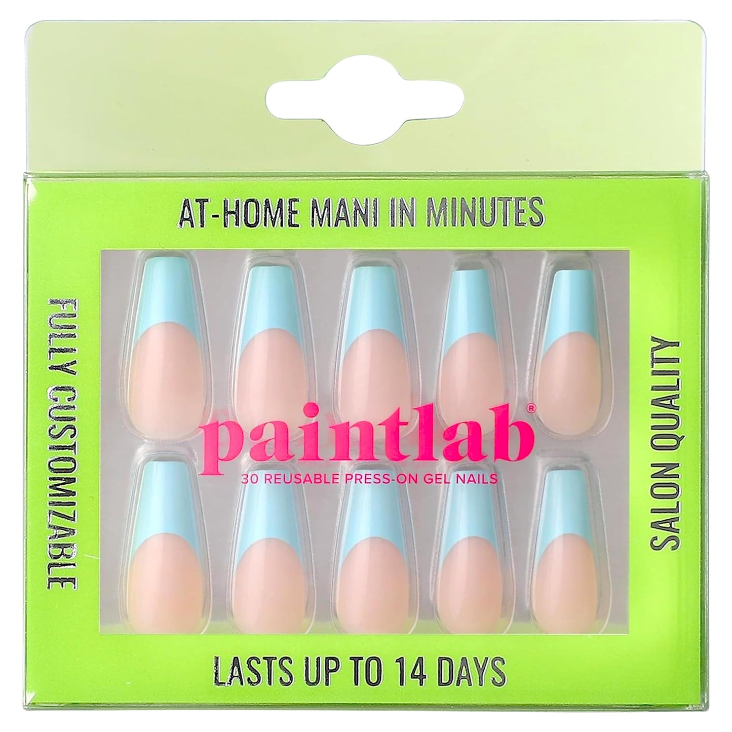 PaintLab Press-On Nails Manicure Kit, Baby Blue - Coffin, 30-Piece Set, Long-Lasting Fake Nails with Glue, File, Prep Pad & Cuticle Stick