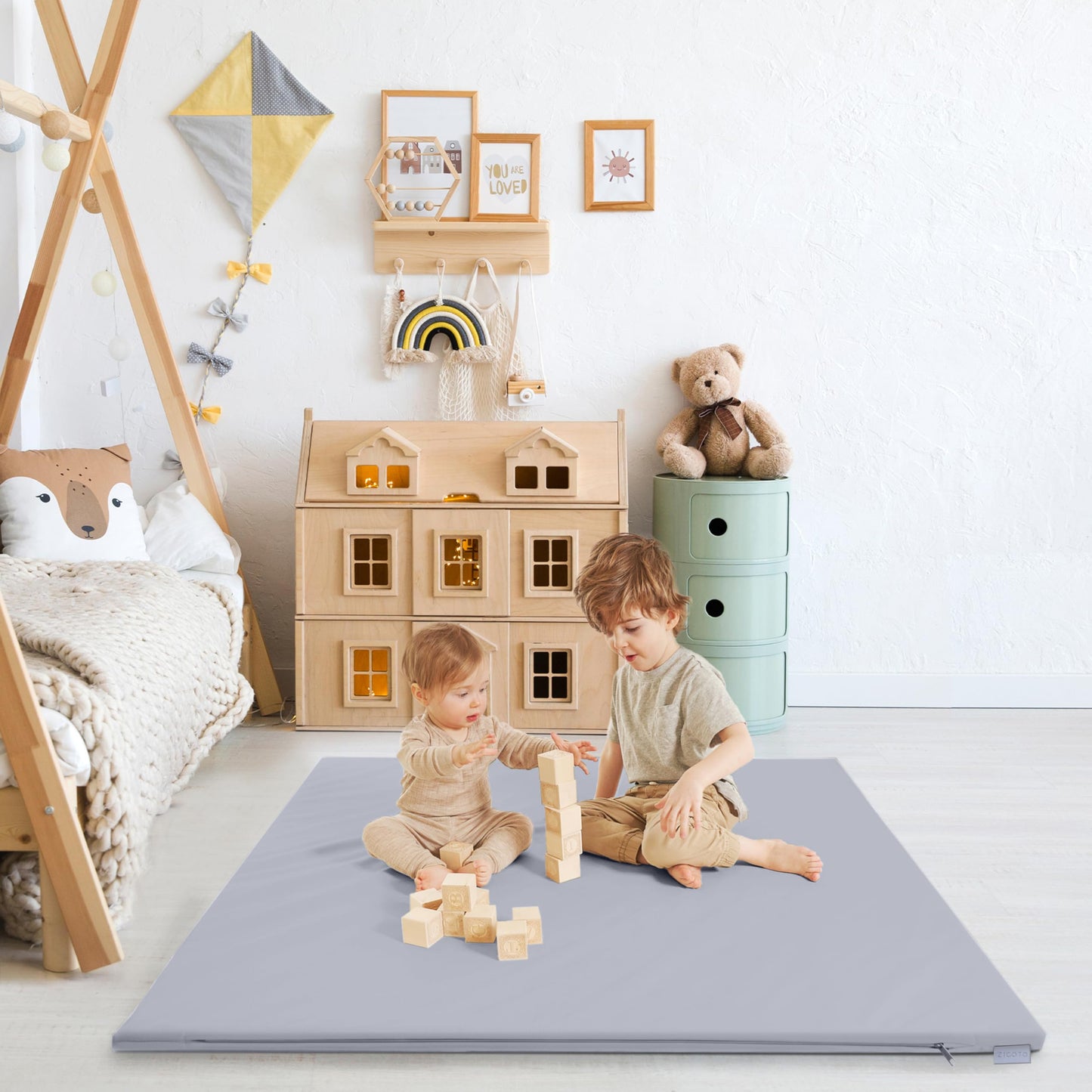 Stylish Padded Baby Play Mat for Your Boy or Girl - Extra Thick & Super Soft Vegan Leather Floor Mat Creates A Safe Play Area for Little Ones - A Beautiful Playmat That Fits Nicely Into Any Playroom