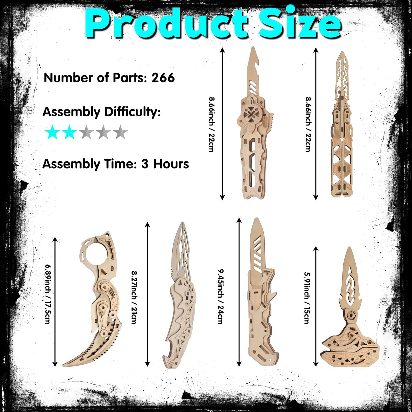 3D Wooden Puzzles for Adults – 6 Knife Set with 266 Pieces, Movable Interlocking Mechanical Structure, High-Precision Laser-Folded, Wood Model Craft Kit & Wooden Building Kits