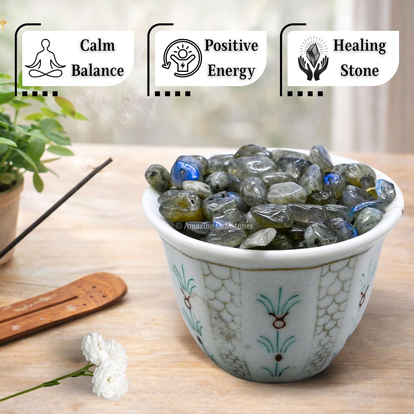 Labradorite Pre Drilled Crystal Crushed Chips Beads for Bracelets Making, DIY Handmade Natural Healing Crystals (25 Inch Strand)