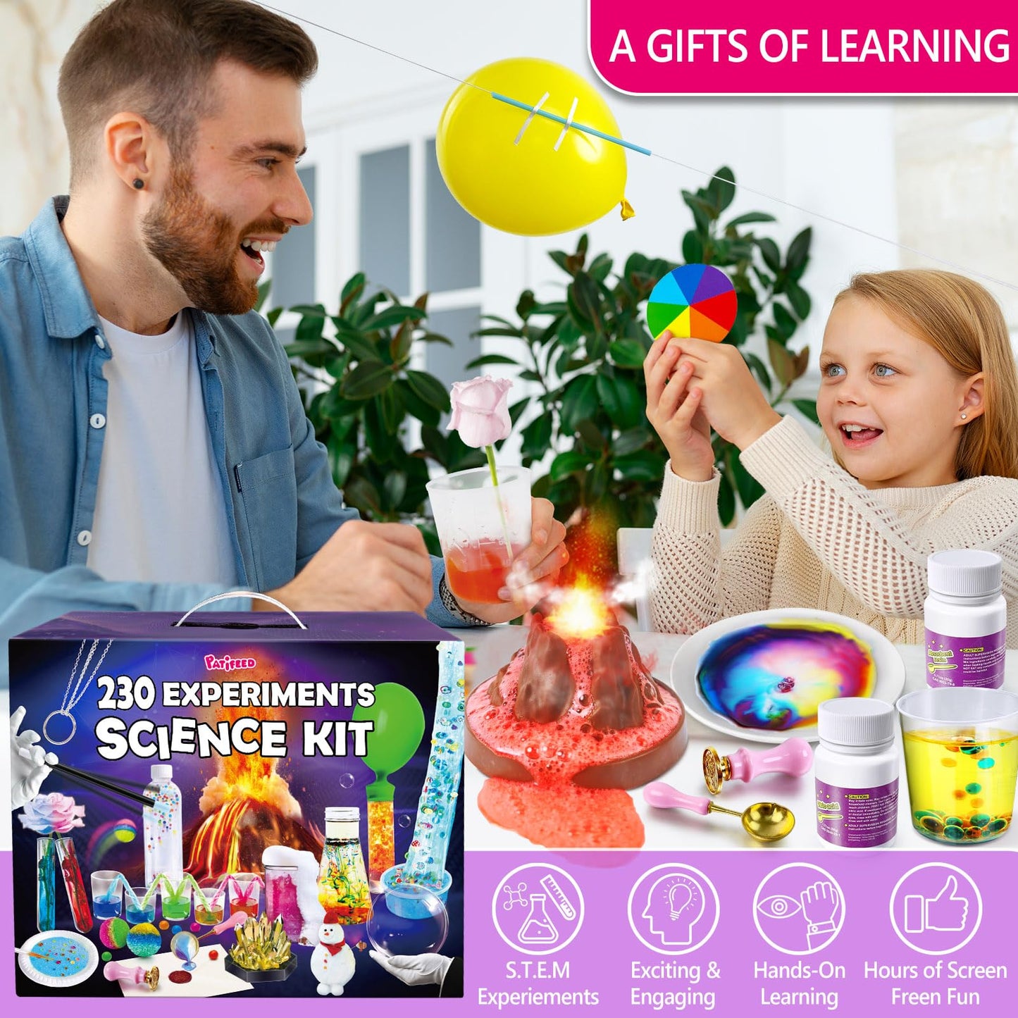 PATIFEED 230 Experiments Science Kits for Kids - S.T.E.M Toys with Magic Chemistry Set Crystal Growing Physics Slime Educational Gifts Idea for Boys Girls