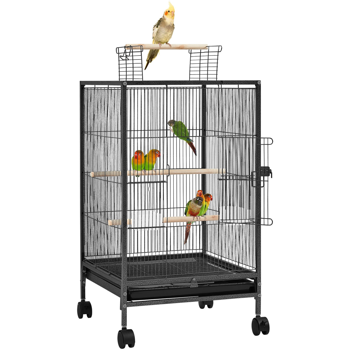 Yaheetech 35 inch Wrought Iron Bird Cage w/Play Open Top and Rolling Stand for Small Birds Like Parrots Conure Lovebird Cockatiel Lovebirds Budgies