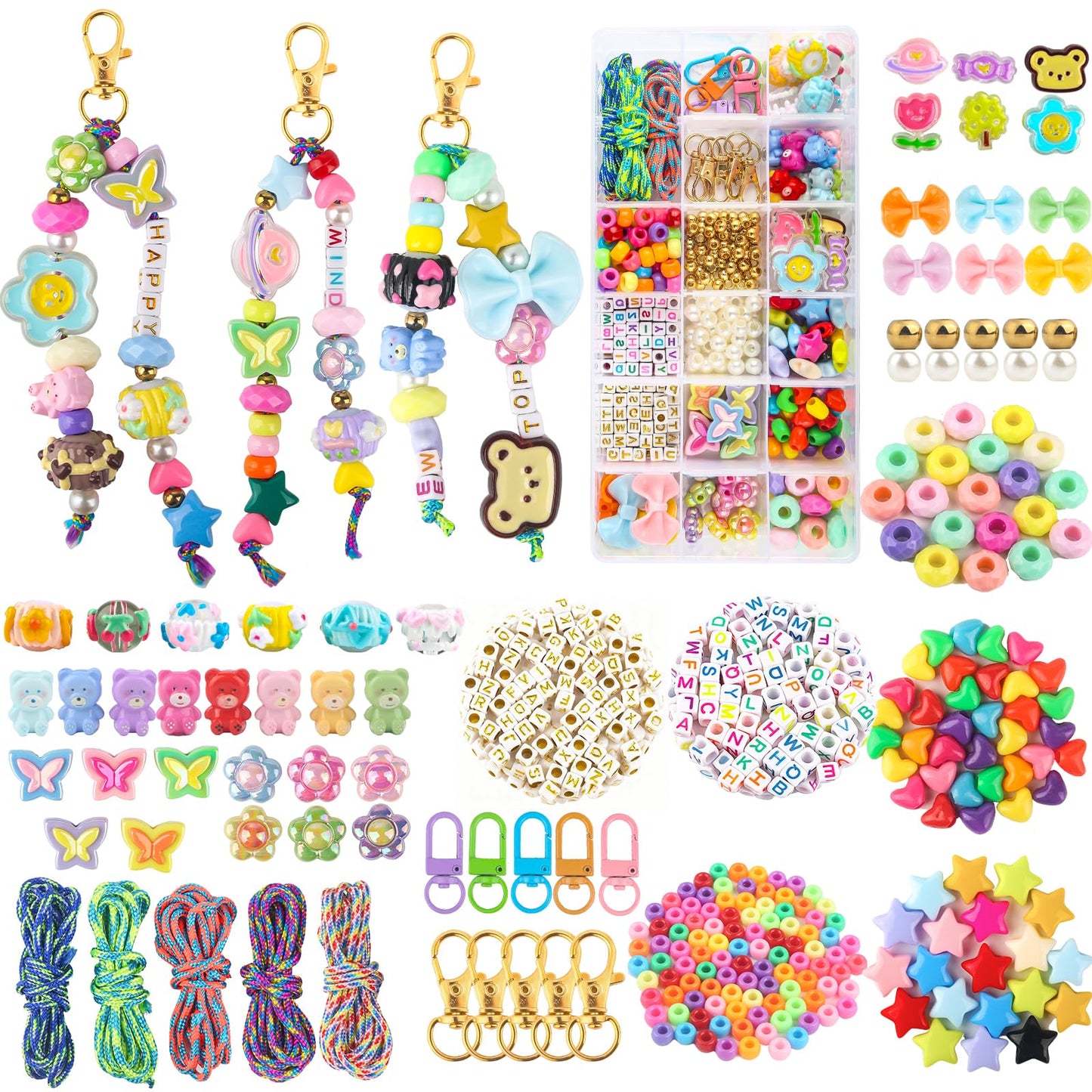 Ecoofor 487 PCS Beaded Keychain Making Kit, Acrylic Letter Beads with Heart, Star & Flower Charms for DIY Jewelry, Bag Accessories & Crafts for Women