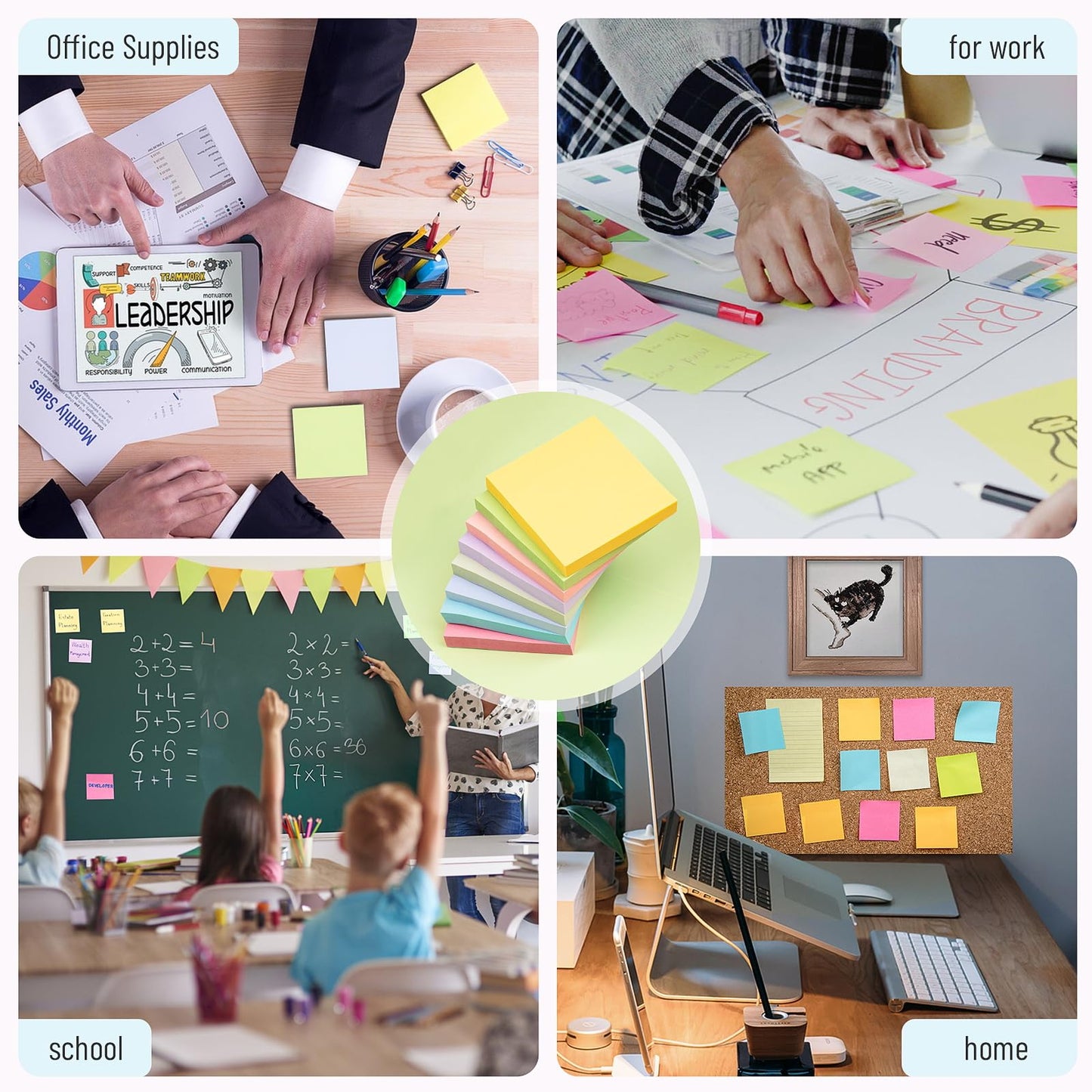 Sticky Notes 3x3 Inches, 8 Pads, 800 Sheets, 8 Color Sticky Note Pads, Premium Sticky Pads, Sticky Notes Bulk, Self-Stick Note Pads, 100 Sheets/pad