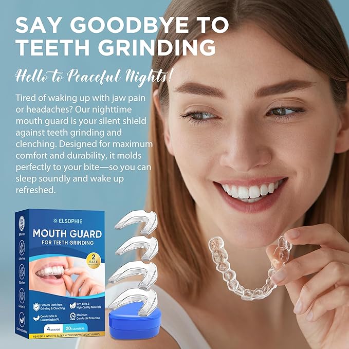 Mouth Guard for Grinding Teeth at Night: Night Guards for Teeth Clenching Custom Fit for Nighttime Protection 4 Pack + 20 Cleansing Tablets