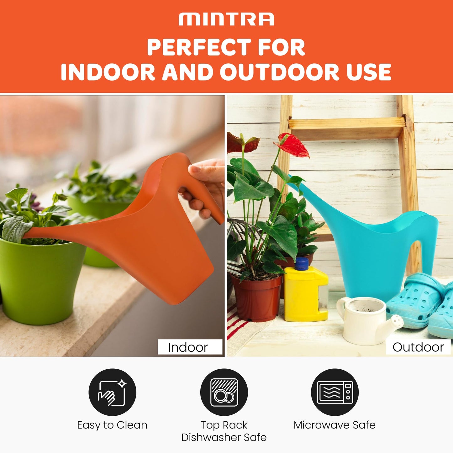 Mintra 1/2 Gallon Plant Watering Can, Long Spout Plastic Water Pitcher for Indoor & Outdoor Use, Durable & Lightweight Water Can for Watering Flowers & Potted Plants, 1 Pack, 2L/68 oz – Gray