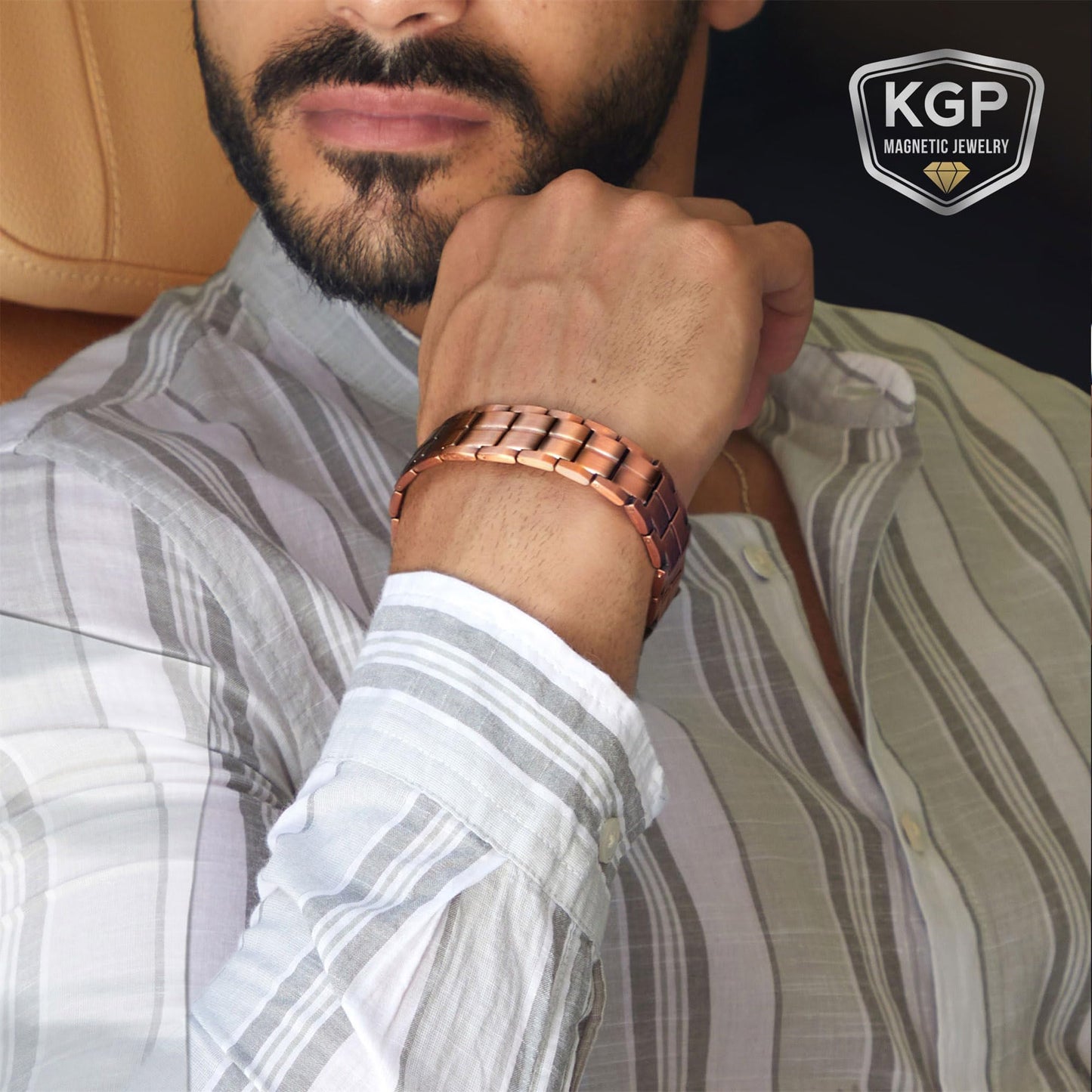 KGP® Mens Magnetic Copper Bracelet | 3X Strength Ultra Enhanced Magnets | 99.99% Solid Pure Copper Therapy Wristband for Men | Adjustable Magnetic Copper Jewelry with Gift Box