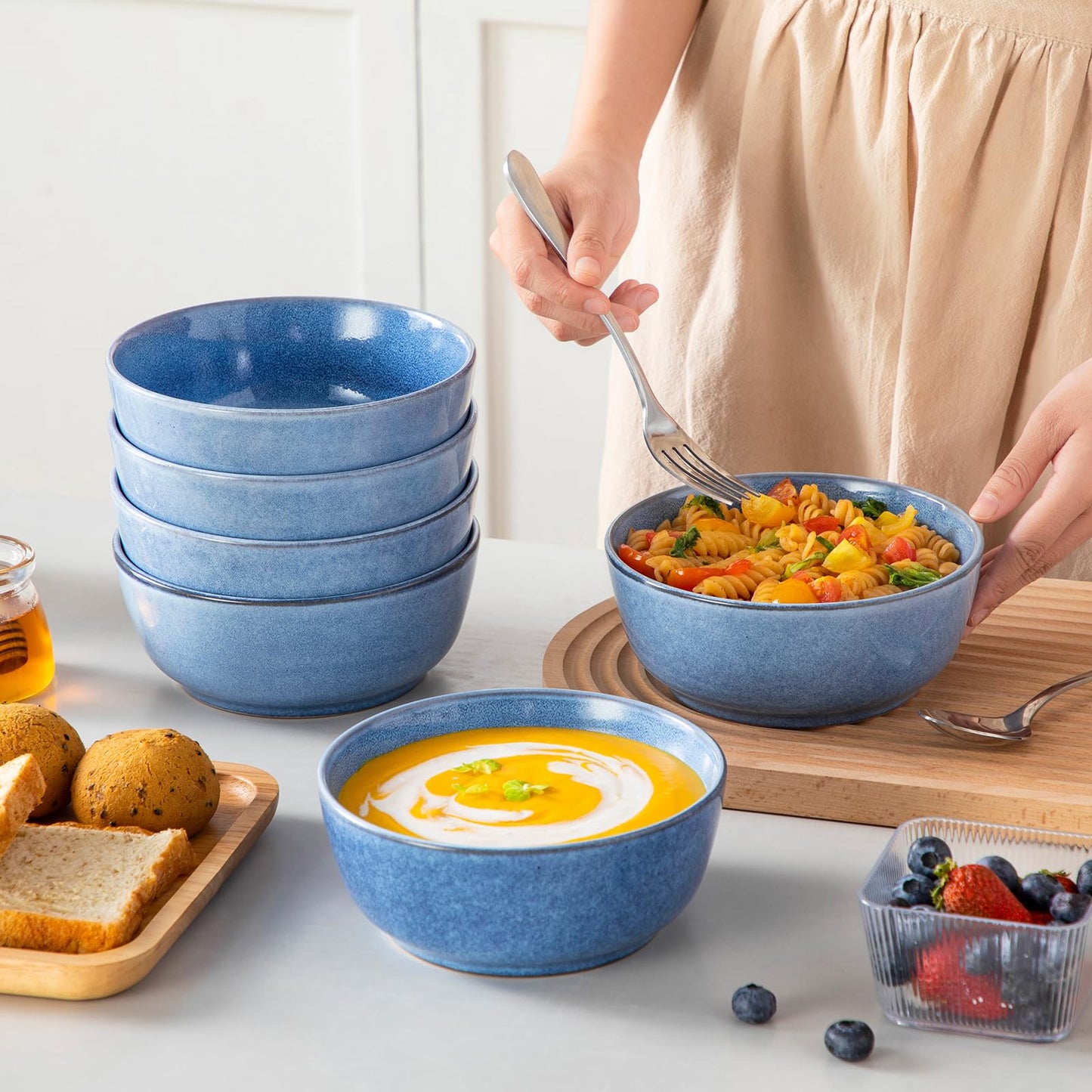 vancasso ANYA 24 Pieces Plates and Bowls Set, Blue Dinnerware Sets, Reactive Glaze Dishes Set for 6, Ceramic Dishware Sets Kitchen Dinner Set, Microwave & Dishwasher Safe