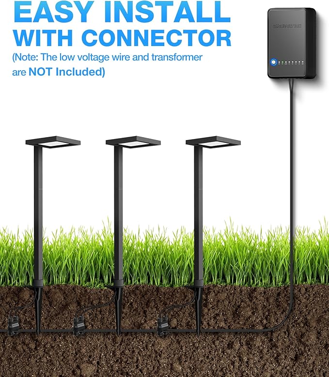 SUNVIE 5W Anti-Glare Low Voltage Pathway Lights Wired 12-24V LED Landscape Path Lights 3000K Cast-Aluminum Waterproof Outdoor Landscape Lighting with Connectors for Walkway Yard Garden, 12 Pack