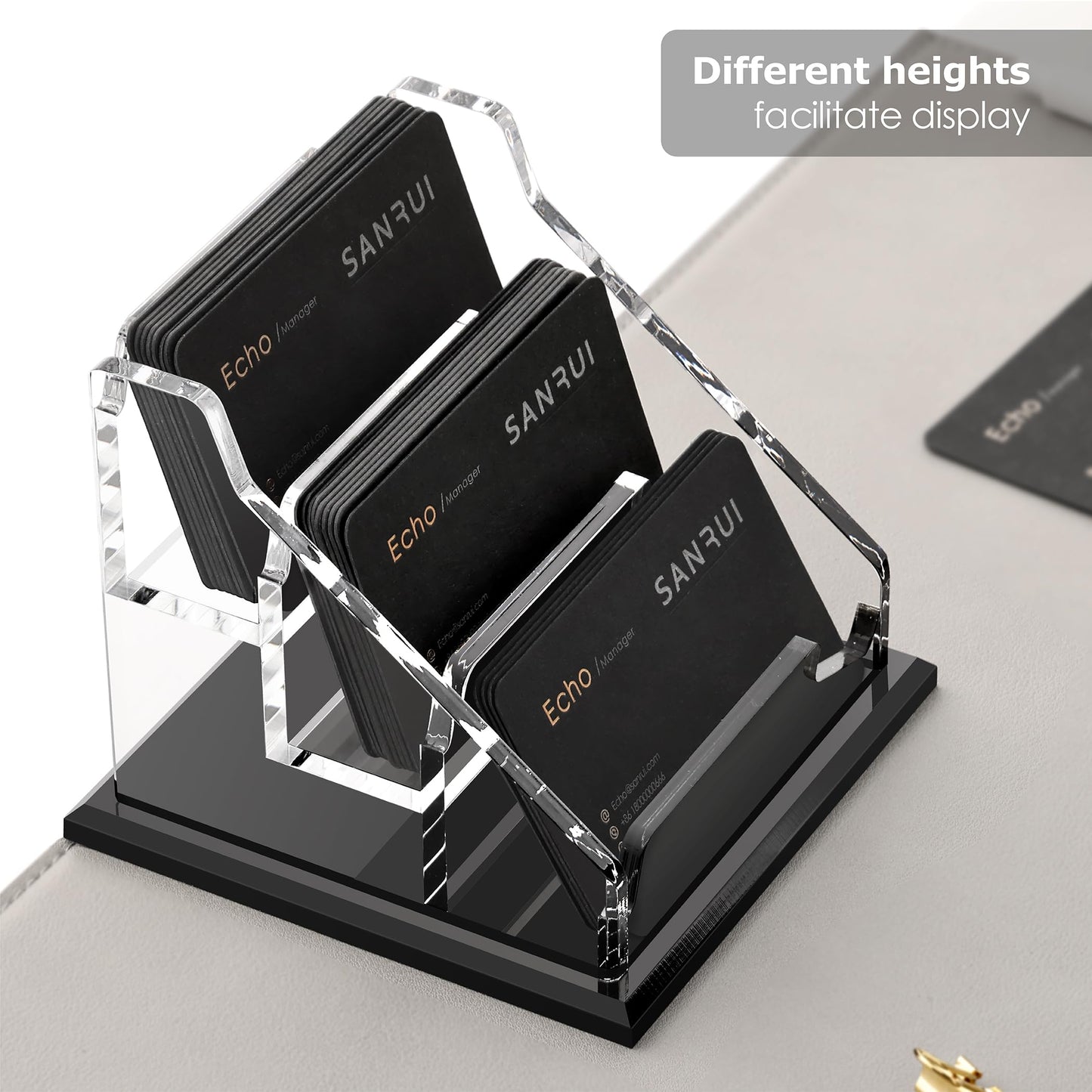 SANRUI Acrylic Business Card Holder - 8MM Thick Widened Base, 3-Slot Business Card Display for Desk , Fits 3.5x2 Inch Cards, Versatile for Office/Home/Trade Shows