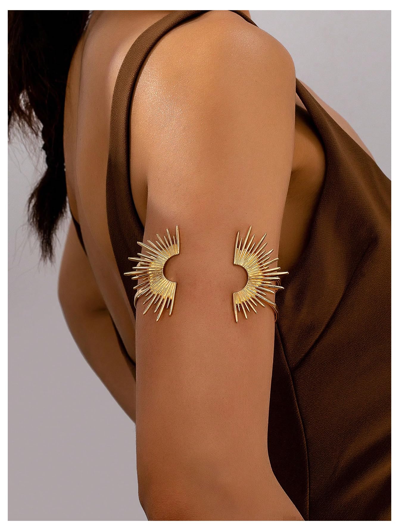 MakeMeChic Beach Gold Arm Cuff Jewelry for Women Bangle Band Armlet Flower Upper Arm Cuff Bracelet Summer Beach Essentials Gold B One-Size