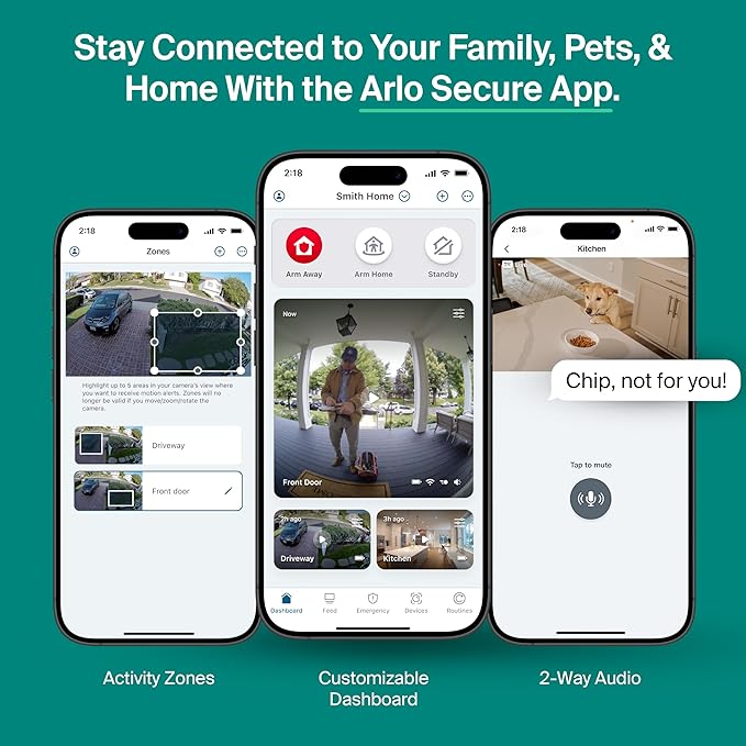 Arlo Essential Security Camera Wireless Outdoor 2K (3rd Gen, 2025 Release) - Battery Power, Person Recognition, Package Detection, Animated Preview, 1-Month Trial of Secure Plan, 3 Cam, White