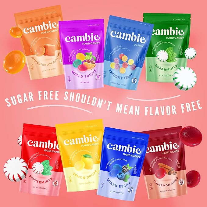 Cambie Sugar Free Mixed Berry Hard Candy - 1 Pound of Individually Wrapped Sugar Free Hard Candy, Berry Burst with Blueberry & Blackberry Flavor, Keto & Diabetic Friendly