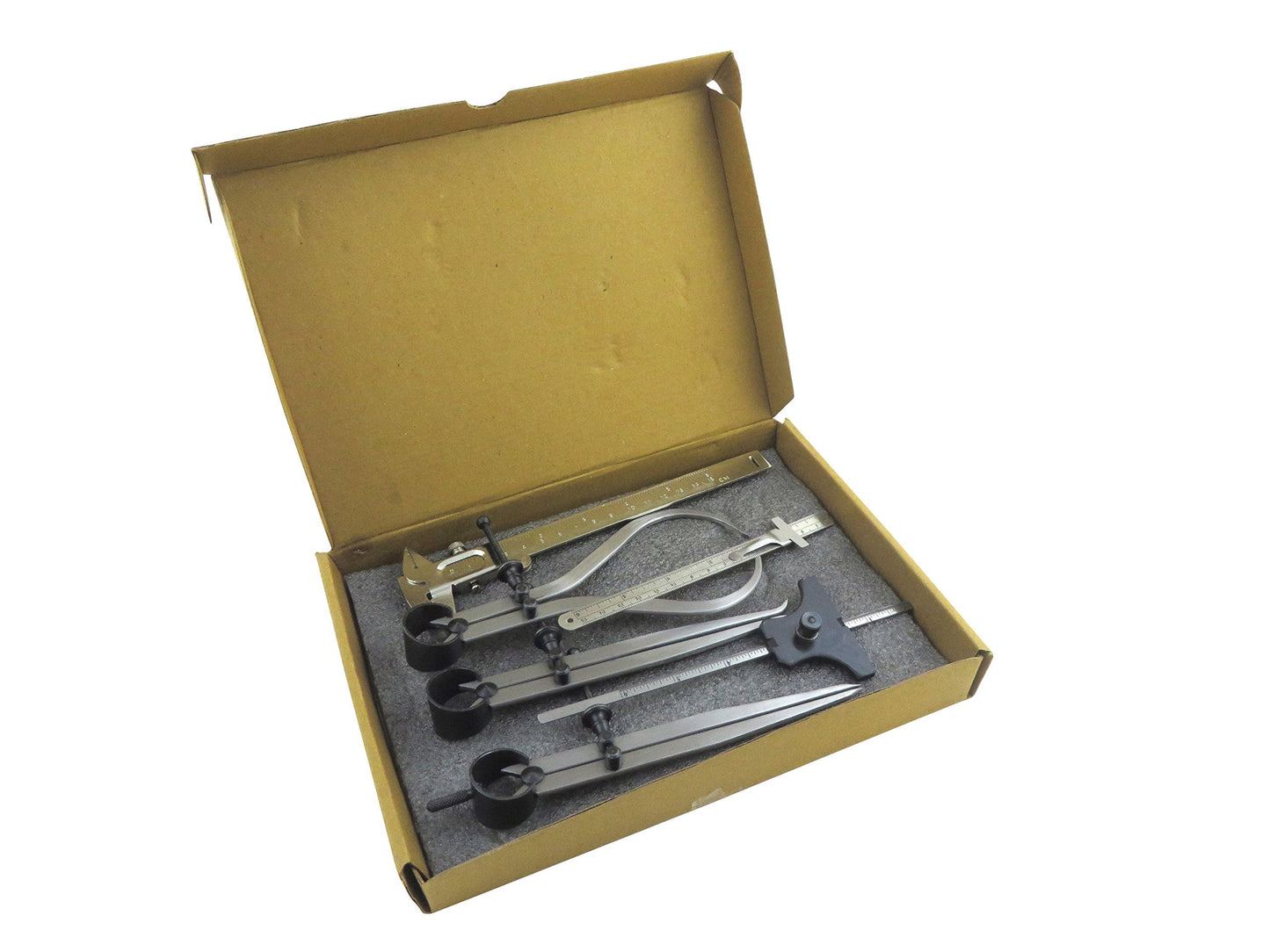 Taytools 6 Piece Measuring Set/Kit with 6" Spring Dividers, Inside & Outside Calipers, Depth Gauge, Pocket Ruler, Vernier Caliper 113500