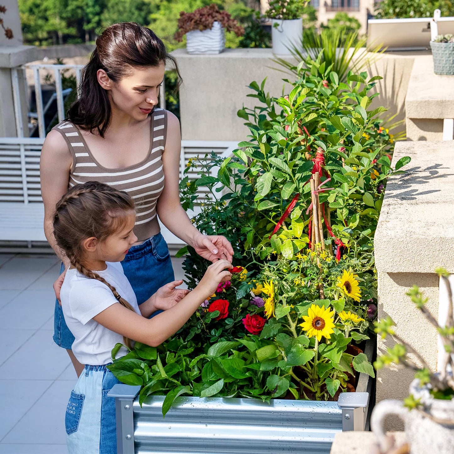 Land Guard Galvanized Raised Garden Bed with Legs, 48×24×32in Large Metal Elevated Raised Planter Box with Drainage Holes for Backyard, Patio, Balcony, 700lb Capacity