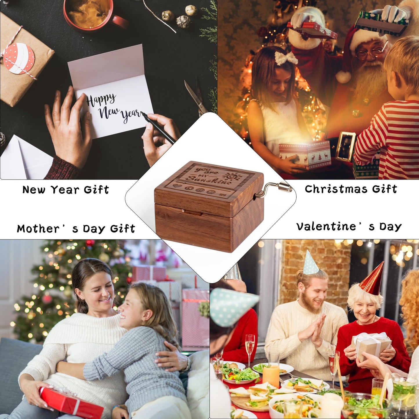DANVON Hand Crank Solid Wood Music Box,Antique Engraved Musical Boxes Case Christmas Birthday Valentine's Day for Lover, Boyfriend, Girlfriend, Husband, Wife(Walnut Wood-Rose)