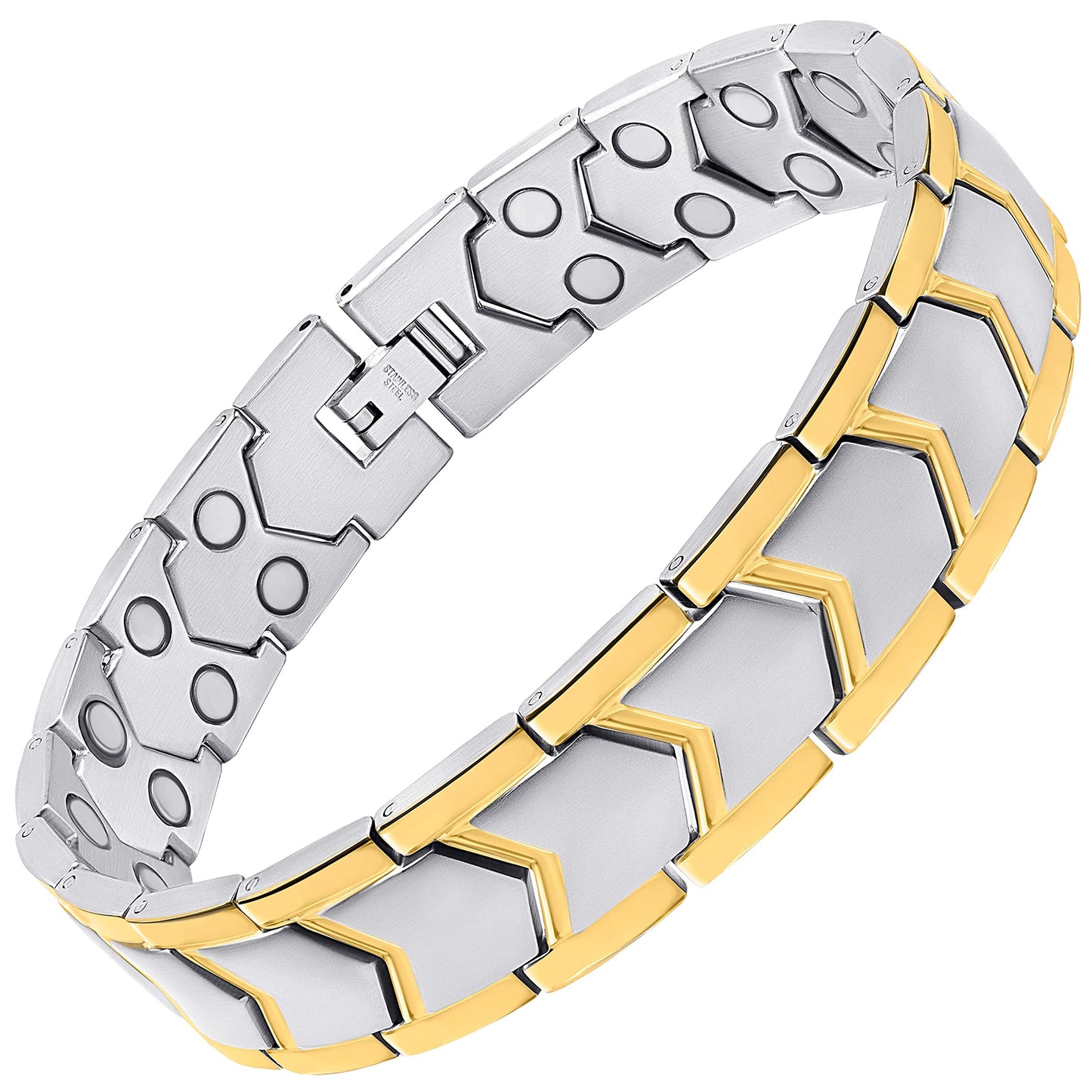MagnetRX® Ultra Strength Magnetic Bracelet – Effective Stainless Steel Metal Bracelets for Men – Adjustable Length with Sizing Tool for Perfect Fit (Silver & Gold)