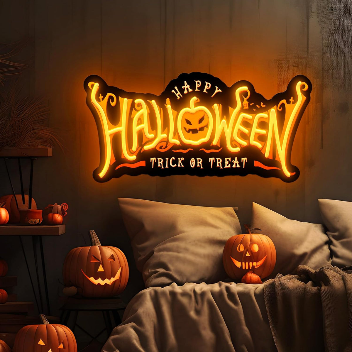 SELICOR Happy Halloween Neon Signs for Wall Decor,Halloween Pumpkin Neon Light Sign,USB Powered Light Up Acrylic LED Sign With Hooks for Bedroom,Kids Room,Living Room,Bar,Party,Halloween Decor