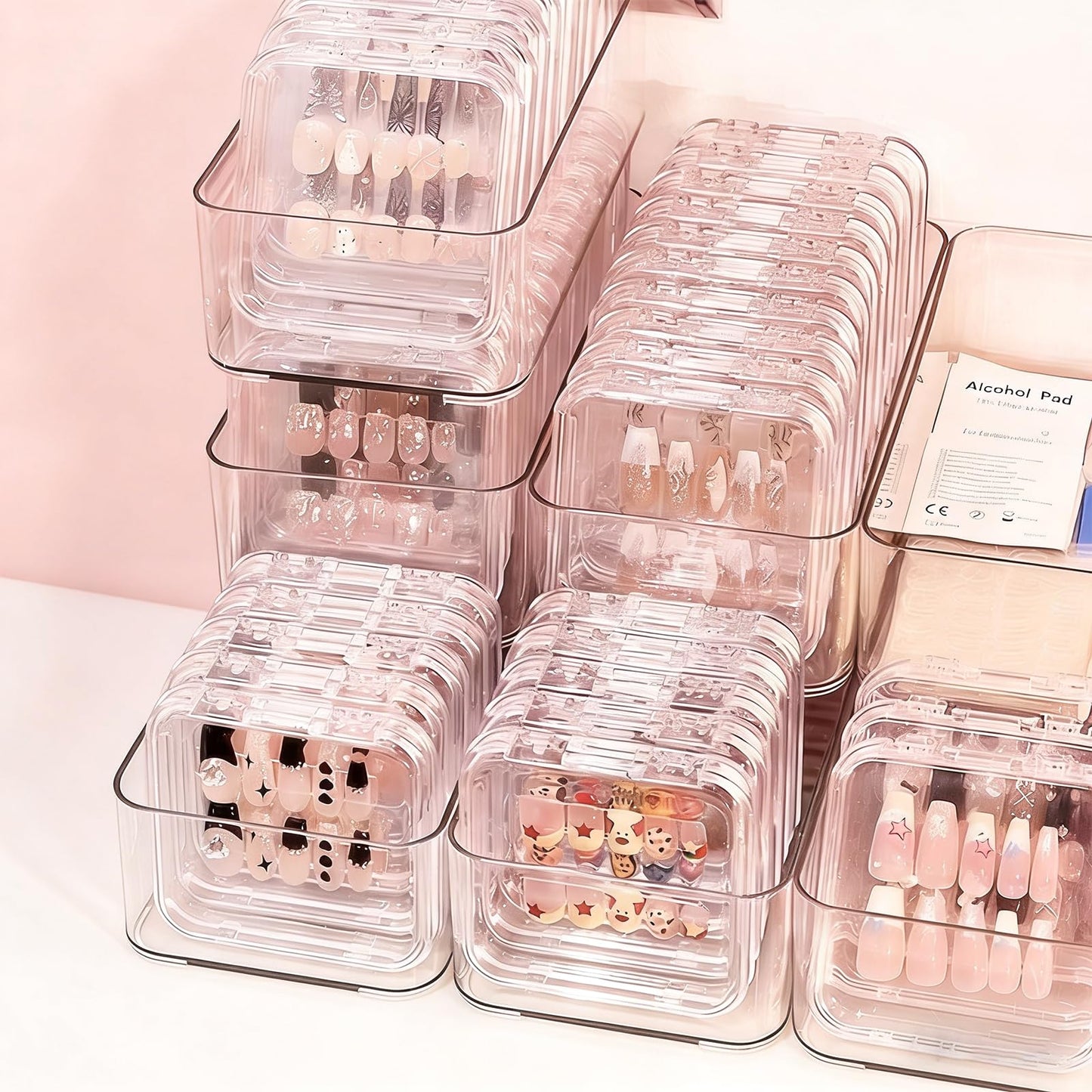 YOSMAKIY 30pcs Press On Nail Packaging Box,Press On Nail Storage Box Set With 60pcs Of Double-Sided Adhesive Tape,Suitable For Nail Storage And Nail Art Display (Clear)